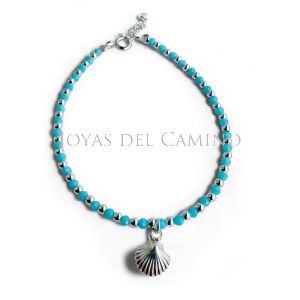 Pulsera concha plata y piedra azul