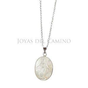 Medalla Virgen Milagrosa plata y nácar